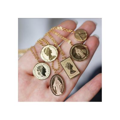 China Custom Gold Plated Charm Vintage Coin Necklace Jewelry Silver Trendy Trendy Jewelry 18K Gold Coin Necklace Stainless Steel for sale