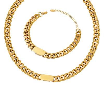 China Fine Jewelry Necklaces Punk Trendy 316L 18k Gold Plated Stainless Steel Miami Cuban Link Restriction Chain Necklace Bracelet For Unisex for sale