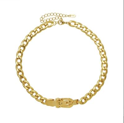 China New Arrival Punk Trendy 18k Gold Plated Cuban Stainless Steel Chain Link Jewelry Set Bracelet Necklace For Women Fine Jewelry Necklaces for sale