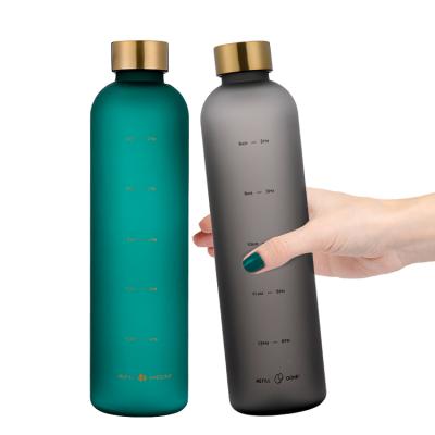 China Free Sample 32oz Viable Motivational Water Bottle BPA Free Leakproof Plastic Water Jug With Time Marker for sale