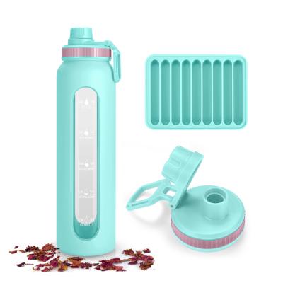 China Sustainable Shatterproof Glass 500ml Water Bottle With Soft Sleeve / Silicone Seal With Bamboo Lids for sale