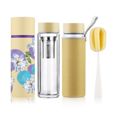 China High Quality Wholesale Viable Double Wall Glass Tea Bottle With Stainless Steel Infuser Drink Water Bottle for sale