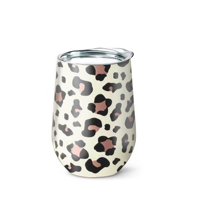 China Viable Stainless Steel 12oz 20oz Tea Tumbler Mugs Bulk Double Wall Insulated Leopard Print Wine Tumbler With Lids And Straws for sale