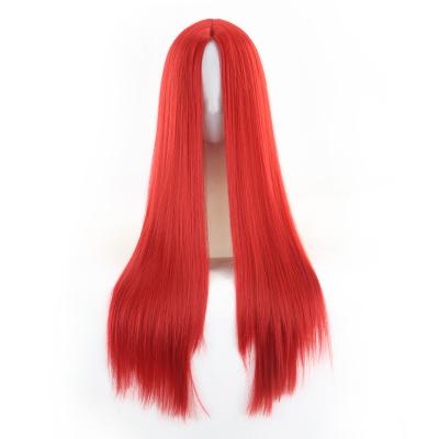 China Cheap Straight Middle Part Wig Red Color Synthetic Hair Wig for sale