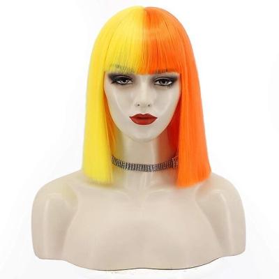 China Colored Pink Blue Straight Synthetic Wigs Short Straight Bob Lace Wig For White Women Part Black Medium Hair For Party Daily Wear for sale