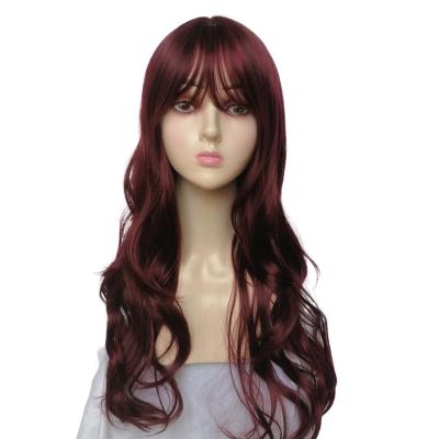 China Colorful Long Hair Wig Female Air Bangs Head Cover Long Curly Hair Big Wave Mechanism Wig for sale