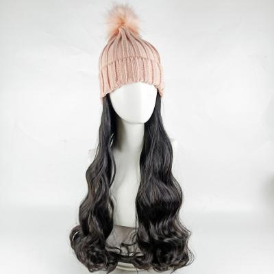 China Straight Synthetic Hair Cap Wig Long Wave Curly Hair Female Winter Knit Cap Wig Wool Curly Hair Cap Wig Long Big Wave Wig for sale