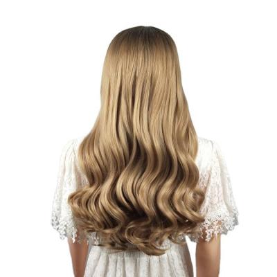 China Long Silky Straight Wavy Blonde Brown Hair Wigs Heat Resistant Synthetic Hair Wigs for sale