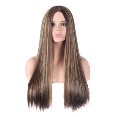 China Ombre Brown Silky Straight Golden Hair Wigs Natural Medium Straight Synthetic None Lace Front Wigs For Women for sale