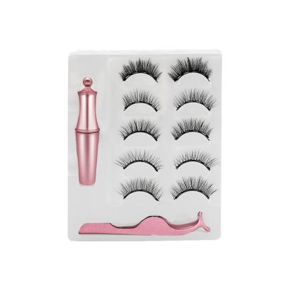 China Long Natural Magnetic Eyelashes Eyeliner 5 Pairs 3D False Fiber Eyelashes Magnet Lash Lashes Silk Strands for sale