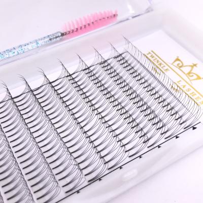 China 15mm long natural eyelashes with pre 3d custom packaging box made fans shortly stem thin dot eyelash extension for sale