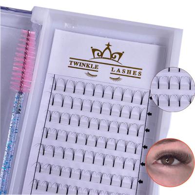 China Long Natural Custom False Mink Eyelashes 5d Premade Synthetic Volume Rod Fans Long Bundled Eyelash Extension for sale