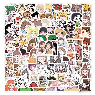 China Custom 100pcs Bear Girl Bear Girl Cartoon Character Hand Account Stickers Stationery Baggage Note Pad Promotional Korean Label Washi Label for sale