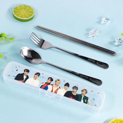 China Viable New Boy's Bulletproof Stainless Steel Three-piece Fork Spoon Chopsticks and Dinnerware Set for sale