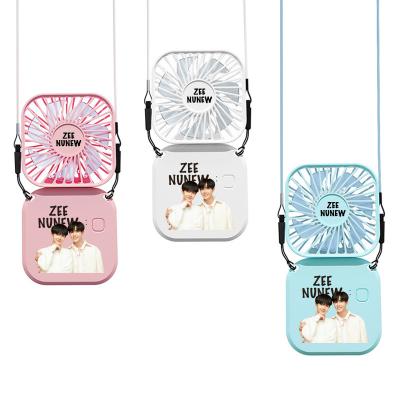 China Hotel Lazy Mini Folding Fan USB Neck Fan Cocking Rope Fan F4 Charging Desk Hanging Luminous Victory Logo Customization for sale