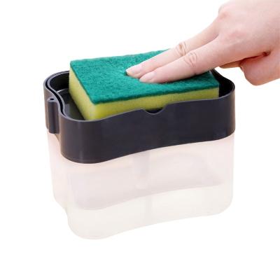 China Durable Dishwashing Brush Pot Artifact Press The Combination Liquid Clean Detergent Sponge Box Automatic Liquid Cleaning Brush for sale