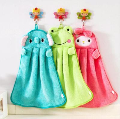 China Sustainable Cute Cartoon Soft Coral Velvet Towel Kitchen Hanging Absorbent Fiber Cloth Cloth for sale