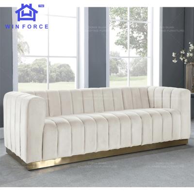 China Simple Design Extendable Luxury Living Room Sofa Set Furniture Warp-knitted Velvet 3 Seater Sofa for sale