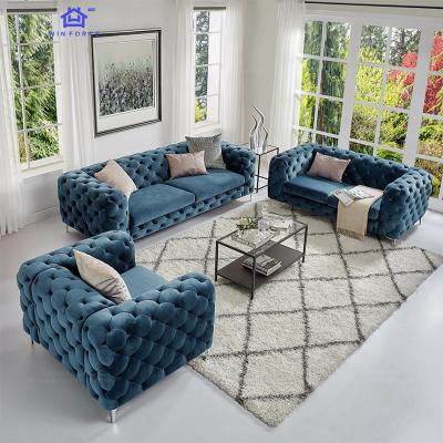 China Stretch VICTORY FORCE Luxury Velvet Sofa Set Furniture Couch 1 2 3 Seater Chesterfield Sofa Living Room Sofa for sale