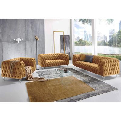 China Luxury Living Room Stretch Sofa Furniture 3 Seater Modern Chesterfield Sofa Velvet Sofa Set by Winforce Fabric for sale