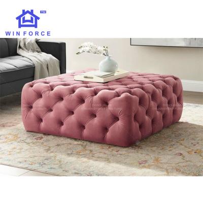 China Factory Wholesale Extendable Square Ottoman Stool Living Room Velvet Chesterfield Ottoman Stool for sale