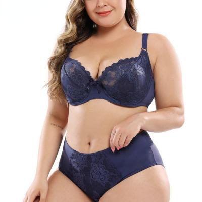 China Hot Selling Breathable E-F Thin Cup Large Size Bra And Panties Double Density Large Full Cup Underwire Europe Plus Women Plus Size Bra Set for sale