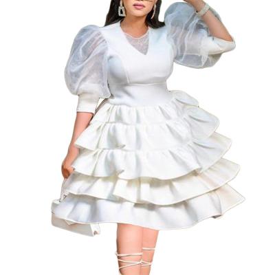 China New Style Anti-wrinkle 2022 Szie Women's Plus Size High Temperament White Puff Sleeve Harden Dress Princess Dress Evening Dresses for sale