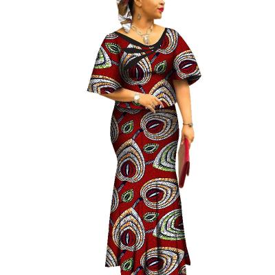 China 2022 New Style Bazin Riche Wax Print African Clothing Skirt Custom Made Dashiki Fabric Warm Breathable Women's Skirt Plus Size 2pcs Sets for sale