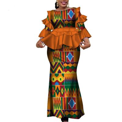 China 2022 Breathable Kitenge Dress Designs For Women African Wax Print Long Dress Custom Made Clothing Plus Size 2pcs Sets African Dresses Women for sale