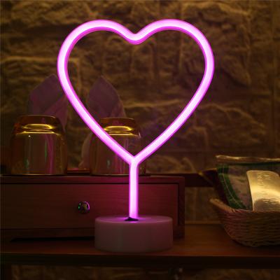 China Residential Amazon Choice 3*AA With USB Heart Shape LED Light Stand Neon Desk Lamp For Gifts for sale