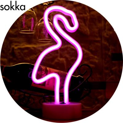 China OEM Amazone Gold Caring Light Supplier 3*AA LED Neon Light Holder Residential Night Light Neon Light For Living Room, Party Decoration, Bedroom Flamingo for sale