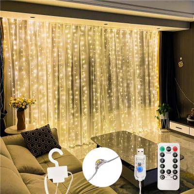 China Amazon 300 LED Curtain Light 8 Modes Warm White Fairy Icicle Christmas Icicle Window Curtain String Lights for sale