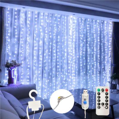 China Cold White Curtain Light 3*3m 300 LED Window Led Curtain String Lights 8 Modes With USB Power For Baby Room, Party Decoration for sale