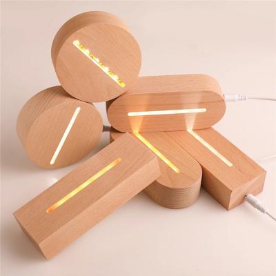 China Wholesale Room Wood Led Night Light Base 3d Wooden Led Lamp Base For 3D Illusion Night Light for sale