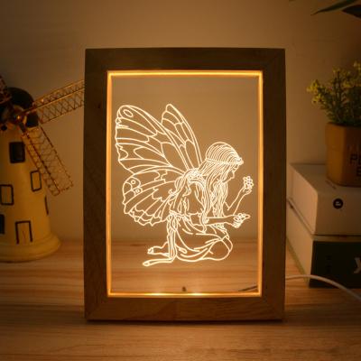 China Wholesale Modern 23*17cm USB Powered Customizable Creative Light 3d Decoration Wood Frame Lamp for sale