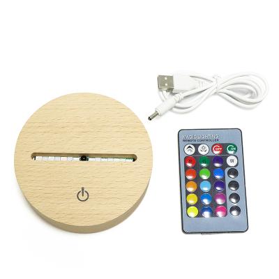 China High Quality Table Room Round 3D Wood Acrylic 3d Night Led Lamp Base for sale