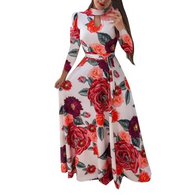 China Summer& Autumn Fashionable Women Retro Big Flower Dress Swing Anti-Wrinkle Anti-Wrinkle Printed Dresses For Ladies for sale