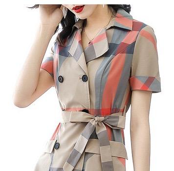 China Fashion girl's fashion plaid dress waist slim professional dress short-sleeved cross anti-static anti-static temperament for sale