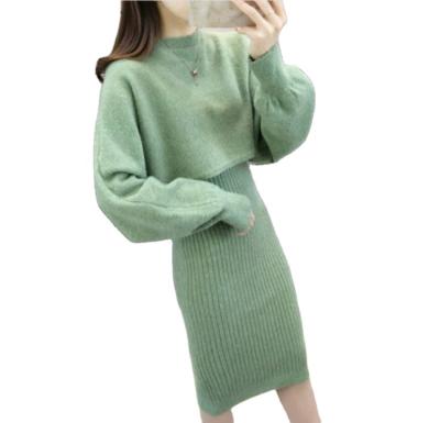 China Breathable Sweater Knit Tight Women Maxi Long Sleeve Fashion Dresses Package Hip Slim Fit Two Piece Pencil Dress for sale