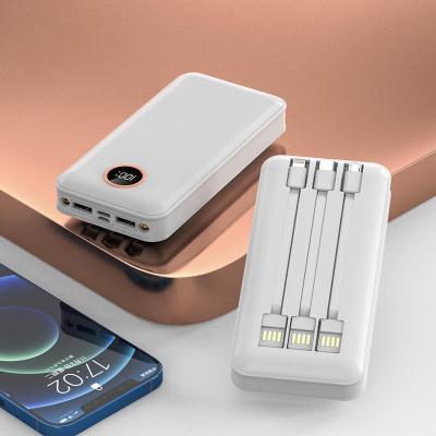 China Fast Charging Support Customized Hot Selling Built-in Line 20000 Mah Power Bank Fast Mobile Power Bank Ultra-thin New Dual USB Charger for sale