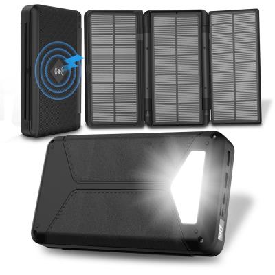 China Quick Charge Support 2022 New Custom Design Foldable Solar Power Bank Portable Wireless Power Bank Real 30000mAh Battery Charger for sale