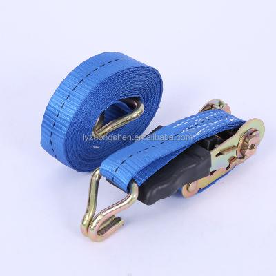 China Making Cargo Lashing Strap Blue Polyester Webbing Small Ratchet Buckle Cargo Lashing Straps With J Hook Tie Down Ratchet Strap for sale