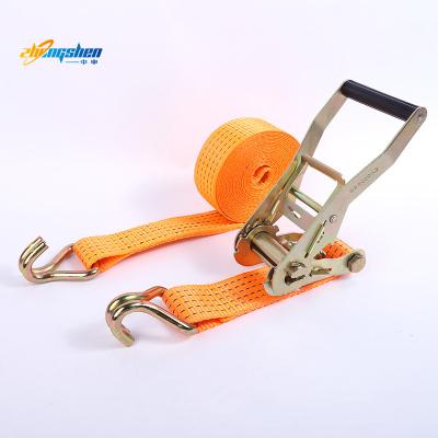 China Making Cargo Lashing Strap 1 Inch 1000KG Cargo control polyester belt cargo lashing strap with double J hook ratchet tie down straps for sale