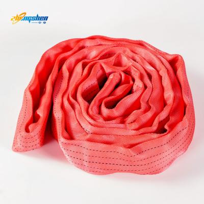 China Lifting Goods 5 ton 10 ton soft round endless load lifting belt polyester flat lifting webbing sling for sale