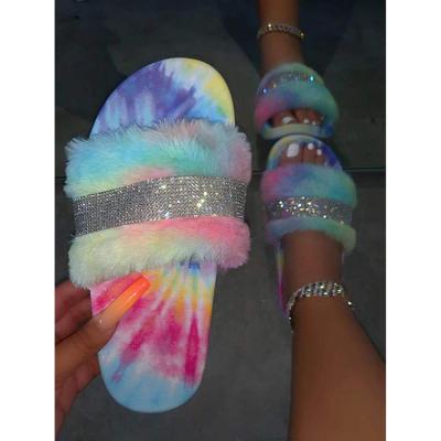 China 2021 Fashion Trend Home Fashion Colorful Fur Women's Slides Slippers Sandals for sale