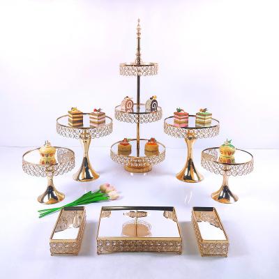 China Wholesale Hot Stocked Party Baking Supplies Cake Tools Metal Cake Table Crystal Round Square Wedding Cake Dessert Stand Set Cardboard 2pcs for sale