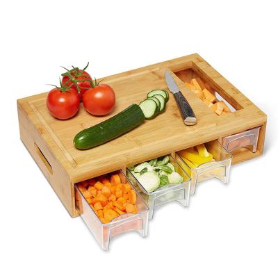 China Viable China made cutting board with containers chopping board with vegetable chopping bamboo cutting board with ith 4 drawers for sale