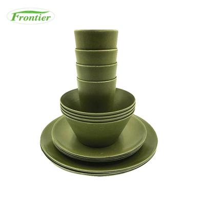 China Sustainable Unbreakable 16pcs Picnic Wholesale Green Bamboo Dinner Set From China for sale