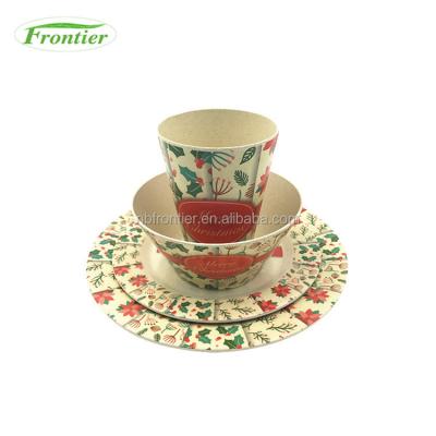 China Viable Christmas OEM Non-fragile Reusable Bamboo Fiber Dinner Set for sale