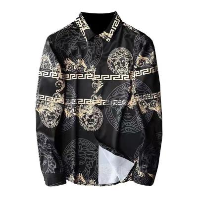 China Net red trend handsome printed shirt men's slim fit shirt anti-pilling men's shirt long sleeve floral Korean version fashionable personality for sale